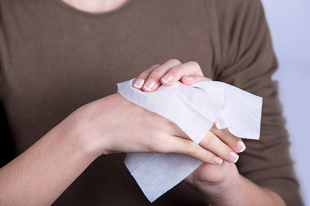 You can use baby wet wipes to wipes your hands
